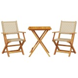 Cumpara ieftin Set mobilier bistro, 3 piese, poliratan bej/lemn masiv