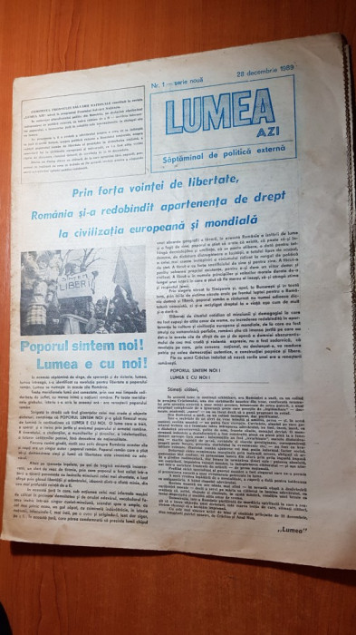 ziarul &quot;lumea &quot; 28 decembrie 1989 - anul 1,nr.1,-revolutia romana