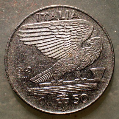 B.613 ITALIA VITTORIO EMANUELE III 50 CENTESIMI 1940 foto