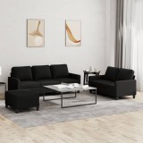 VidaXL Set de canapele cu perne, 3 piese, negru, textil