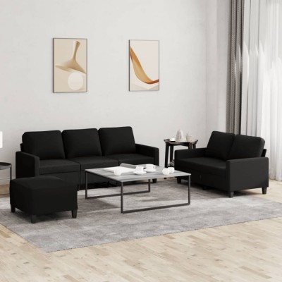 vidaXL Set de canapele cu perne, 3 piese, negru, textil 3201472 foto