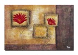Cumpara ieftin Tablou abstract pictat manual, Flori in oglida, 90x60cm ulei pe panza in cutit efect 3D, gata de agatat pe perete