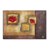 Tablou abstract pictat manual, Flori in oglida, 90x60cm ulei pe panza in cutit efect 3D, gata de agatat pe perete