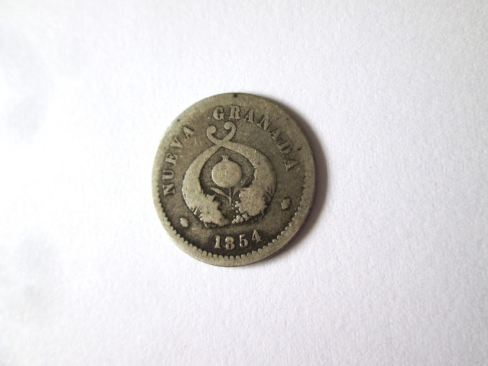 Rară! Columbia-Nueva Granada 1 Decimo 1854 argint,vedeti imaginile