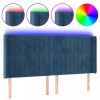 Tablie de pat cu LED, albastru inchis, 203x16x118/128cm catifea