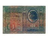 Austro-Ungaria 1912 - 100 korona, cu stampila locala, circulata