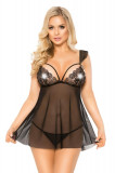 Cumpara ieftin Set Babydoll si Bikini, Softline, Dantela Neagra Semitransparenta, S/M