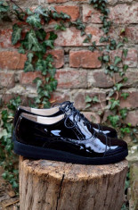 Pantofi dama oxford din piele naturala lacuita Black Hector, 34 foto