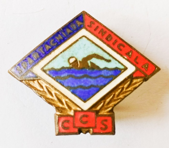 INSIGNA SPARTACHIADA SINDICALA CCS ( CONSILIUL CENTRAL AL SINDICATELOR ) INOT (CITITI DESCRIEREA)