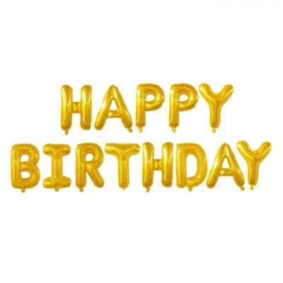Set Baloane Petrecere, Model &amp;quot;Happy Birthday&amp;quot;, Metalizate, Auriu, 41x51cm, 13 Bucăți foto