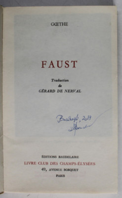 FAUST par GOETHE , traduction de GERARD NERVAL , 1965 foto
