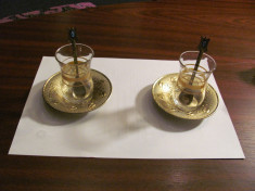 CY - Set servit ceai 2 x (pahare + lingurite + tavite) / Turcia / nou &amp;amp; superb foto