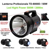 Lanterna profesionala reincarcabila td-8000D, 500W, led Tip CREE XM-L T6 50W,