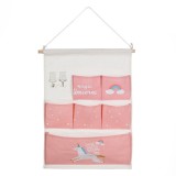 Organizator suspendat pentru copii cu 6 buzunare, roz unicorn 47x35 cm, NippleBaby