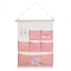 Organizator suspendat pentru copii cu 6 buzunare, roz unicorn 47x35 cm, NippleBaby