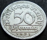 Moneda istorica 50 PFENNIG - IMPERIUL GERMAN, anul 1921 *cod 1555 - litera J