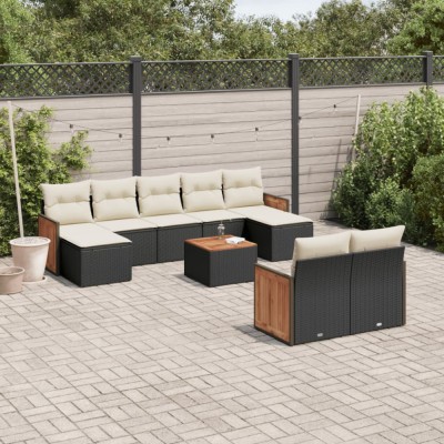 vidaXL Set canapele de grădină cu perne, 10 piese, negru, poliratan 3260488 foto