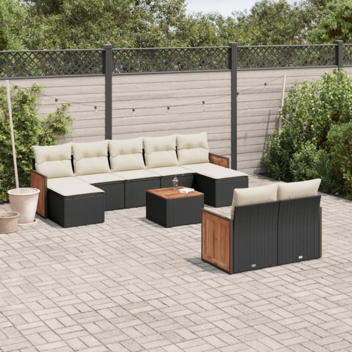 vidaXL Set canapele de grădină cu perne, 10 piese, negru, poliratan 3260488