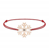 Little Snowflake - Bratara snur personalizata fulg si litera din argint 925 placat cu aur roz