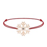 Little Snowflake - Bratara snur personalizata fulg si litera din argint 925 placat cu aur roz