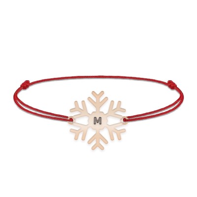 Little Snowflake - Bratara snur personalizata fulg si litera din argint 925 placat cu aur roz foto