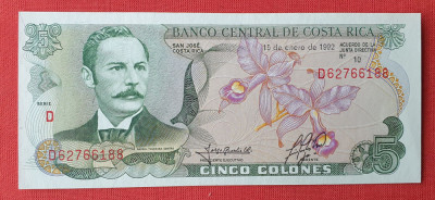 5 Colones 1992 Costa Rica - Bancnota veche - piesa SUPERBA UNC foto