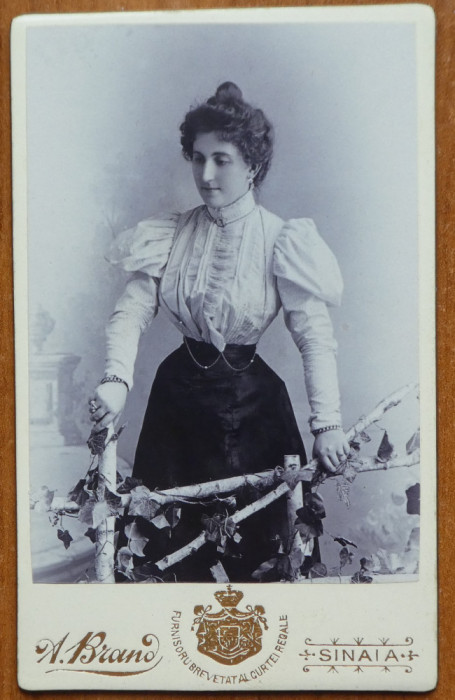 Foto pe carton Alfred Brandt , Sinaia , de secol 19 ;Doamna din inalta societate