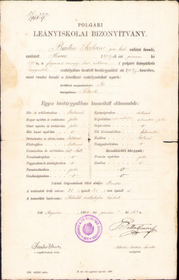 HST A1903 Certificat școlar 1909 Făgăraș elevă rom&amp;acirc;ncă ortodoxă foto