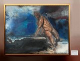 Tablou Nud Barbat, Peisaj Marin Abstract Albastru, Pictura Ulei pe Panza, 53x68cm, Inramat, Pictat Manual, Cadou Lux, Pictori Romani
