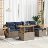 Gossi set mobilier gradina cu perne 6 piese gri poliratan/lemn acacia