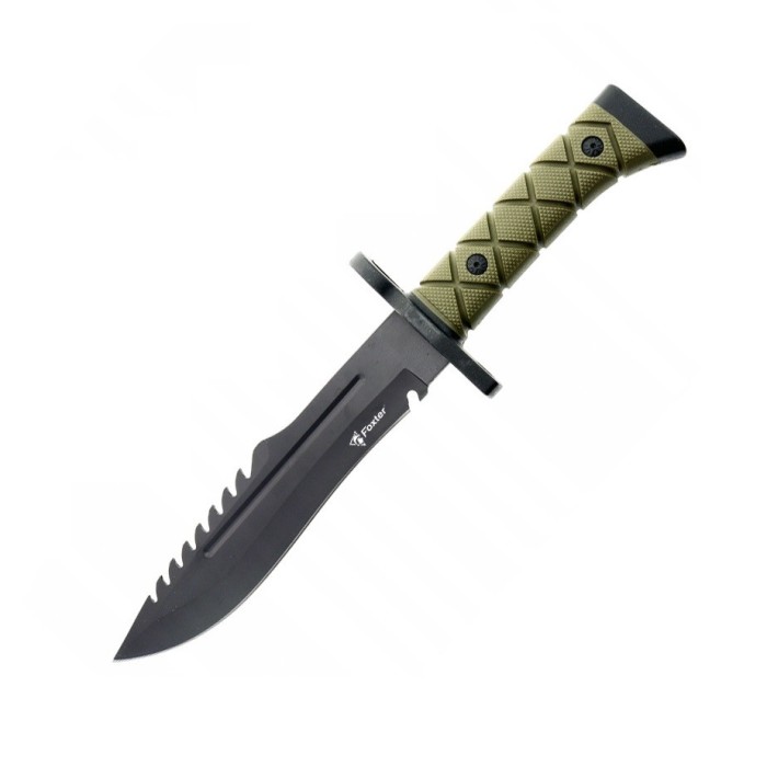 Cutit militar tactic Foxter, lama cu ferastrau, 34 cm, toc, verde