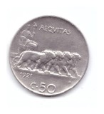 Moneda Italia 50 centesimi 1921, muchie neteda, stare buna, curata