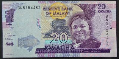 Bancnota EXOTICA 20 KWACHA - MALAWI, anul 2019 * Cod 58= UNC foto