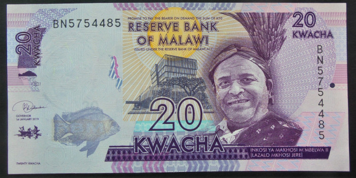 Bancnota EXOTICA 20 KWACHA - MALAWI, anul 2019 * Cod 58= UNC