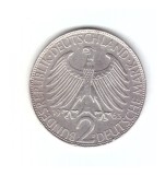Moneda Germania 2 mark/marci 1963 D, Max Planck, stare buna, curata, Europa, Cupru-Nichel
