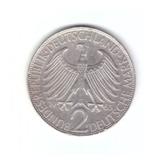 Moneda Germania 2 mark/marci 1963 D, Max Planck, stare buna, curata