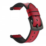 Curea hibrid piele-silicon compatibila cu Fossil Sport Smartwatch 43mm, VD Very Dream&reg;, 22mm, Tart Red