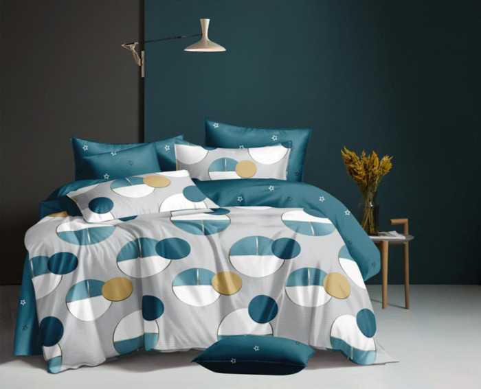 Lenjerie de pat pentru o persoana cu 2 huse de perna dreptunghiulara, Thyria, bumbac mercerizat, multicolor