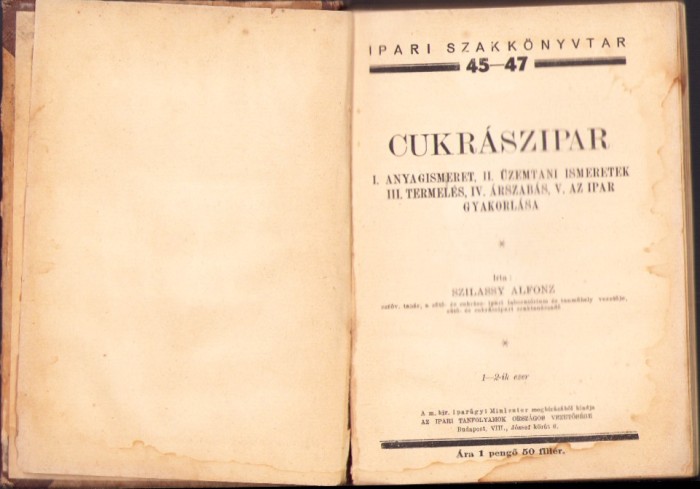 1042SPN Cukraszipar irta Szilassy Alfonz