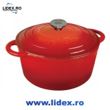 Oala din fonta emailata cu capac Kinghoff Kh-1529, 4L, 24 cm, Rosu
