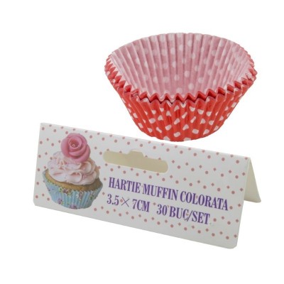 Set hartii pentru muffin, Rosu cu buline albe, 3.5x7 cm, 30 buc foto