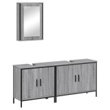Cumpara ieftin Set mobilier de baie, 3 piese, gri sonoma, lemn prelucrat