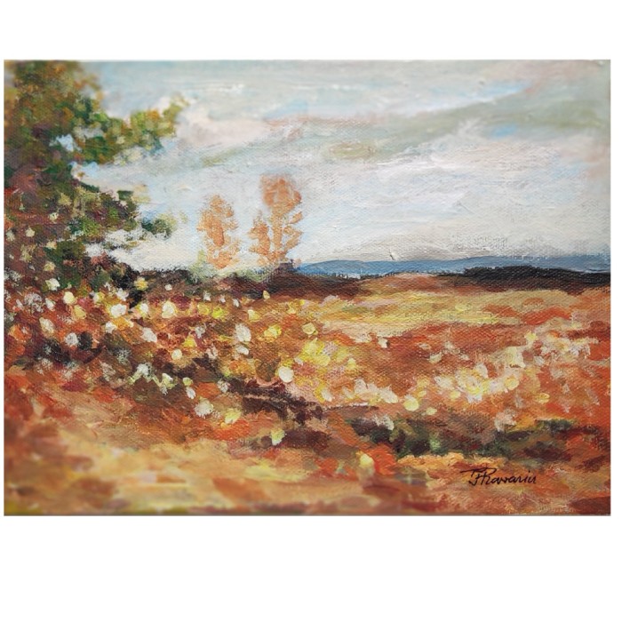 E60. Tablou, Peisaj de toamna reinterpretat dupa Grigorescu, 24x18cm