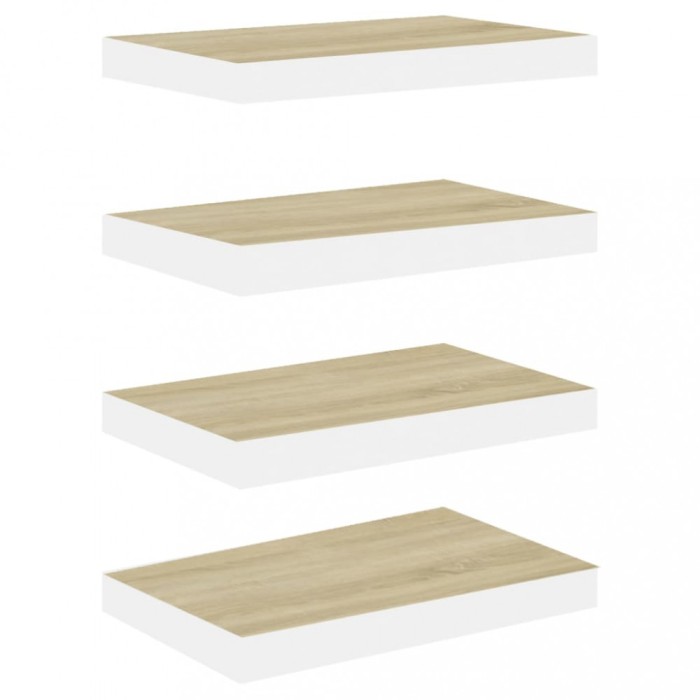 Rafturi perete suspendate 4 buc. alb/stejar 50x23x3,8cm MDF
