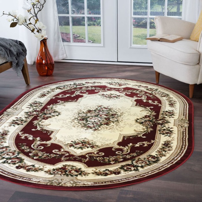 Covor Oval Model Lotos 574-210, Marime 60 x 110 cm, Rosu, Inaltime Fir 8 mm, Antialergic, Polipropilena, Living, Dormitor, Sufragerie, Birou
