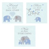 Set 3 Tablouri Canvas Decorativ Elefant Albastru 25x25cm NippleBaby - Tablou Baieti, Personaje Diverse, Canvas Mat, Albastru Deschis