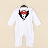 Salopeta alba eleganta cu papion rosu (Marime Disponibila: 12-18 luni (Marimea