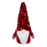 Figurina Decorativă Crăciun, Gnome, 17cm, Culoare Roșu și Gri, Căciulă cu Paiete, Oem