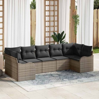 vidaXL Set de canapele pentru grădină cu pernă 7 pcs Gri Rattan poli foto