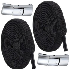 Sireturi elastice pentru incaltaminte sport, inchidere magnetica fara legare - Negru